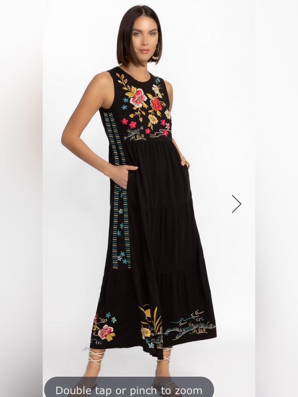 Johnny Was Black Midi Dress with Multicolor Floral Embroidery PXXL